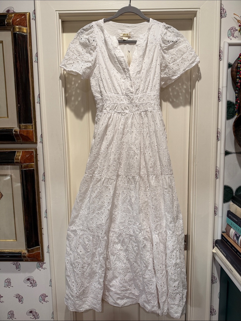 Anthropologie Somerset White Eyelet Maxi Dress with Puff Sleeves